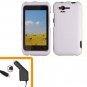 For HTC Rhyme Car Charger + Cover Hard Phone Case White