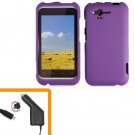 For HTC Rhyme Car Charger + Cover Hard Phone Case Purple