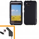 For HTC Rhyme Car Charger + Cover Hard Phone Case Black