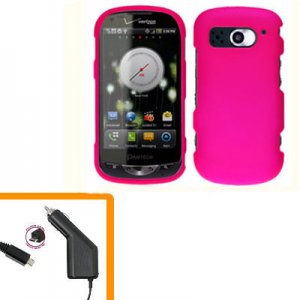 For Pantech Breakout Car Charger + Cover Hard Case H-Pink  2-in-1