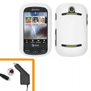 For Pantech Pursuit II Car Charger + Cover Hard Case White  2-in-1
