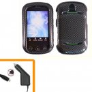 For Pantech Pursuit II Car Charger + Cover Hard Case Carbon Fiber  2-in-1