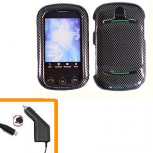 For Pantech Pursuit II Car Charger + Cover Hard Case Carbon Fiber  2-in-1