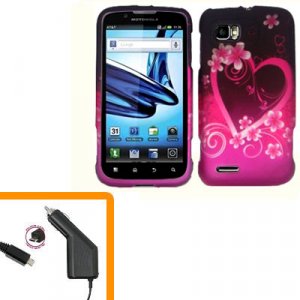 For Motorola Atrix 2 4G MB865 Car Charger +Cover Hard Case Love 2-in-1