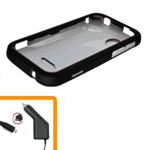 For HTC Rezound 4G Car Charger +Cover Hard Case Black 2-in-1