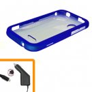 For HTC Rezound 4G Car Charger +Cover Hard Case Blue 2-in-1