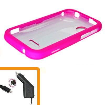 For HTC Rezound 4G Car Charger +Cover Hard Case H-Pink 2-in-1