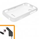 For HTC Rezound 4G Car Charger +Cover Hard Case White 2-in-1