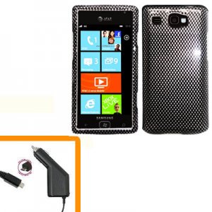 For AT&T Samsung Focus Flash Car Charger +Hard Case Cover Carbon Fiber