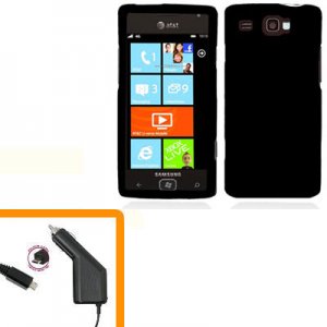 For AT&T Samsung Focus Flash Car Charger +Hard Case Cover Black
