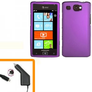 For AT&T Samsung Focus Flash Car Charger +Hard Case Cover Purple