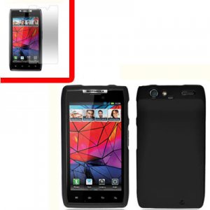 For Motorola Droid Razr Cover Hard Case Black +Screen 2-in-1
