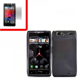For Motorola Droid Razr Cover Hard Case Carbon Fiber +Screen 2-in-1