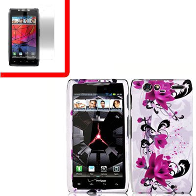 For Motorola Razr Cover Hard Case W-Flower +Screen 2-in-1