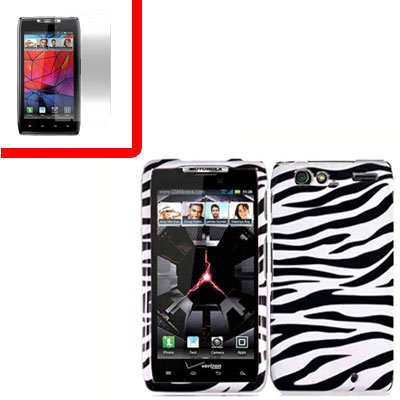 For Motorola Droid Razr Cover Hard Case Zebra +Screen 2-in-1