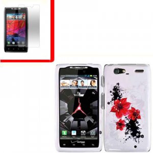 For Motorola Droid Razr Maxx Cover Hard Case R-Lily +Screen 2-in-1