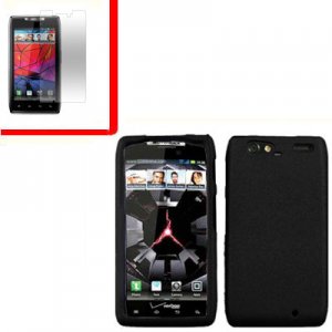 For Motorola Droid Razr Maxx Cover Hard Case Black +Screen 2-in-1