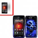 For Motorola Droid 4 XT894 Cover Hard Case Blue Skull +Screen 2-in-1