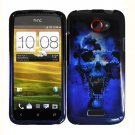 For HTC One X Cover Hard Phone Case Blue Skull