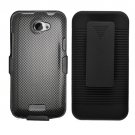 For HTC One X Holster Belt Clip +Stand + Hard Phone Case Carbon Fiber