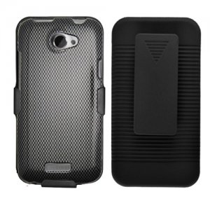 For HTC One X Holster Belt Clip +Stand + Hard Phone Case Carbon Fiber