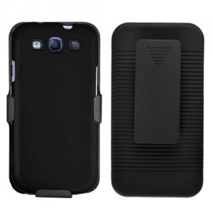 Phone Case For Samsung Galaxy S III Hard Cover Black +Holster Belt Clip +Stand