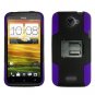 Phone Case For HTC One X + Hard Cover Black /Purple soft edge + Kick Stand