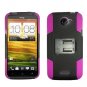 Phone Case For HTC One X + Hard Cover Black /Pink soft edge + Kick Stand