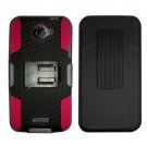 Holster Belt Clip For HTC ONE X Hard Case Black /Red soft edge + Kick Stand