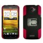 Holster Belt Clip For HTC ONE X Hard Case Black /Red soft edge + Kick Stand