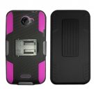 Holster Belt Clip For HTC ONE X Hard Case Black /Pink soft edge + Kick Stand