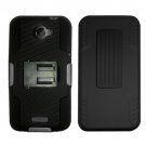 Holster Belt Clip For HTC ONE X Hard Case Black /Black soft edge + Kick Stand