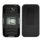Holster Belt Clip For HTC Evo 4G LTE Hard Case Black /Black soft edge + Kick Stand