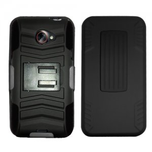 Holster Belt Clip For HTC Evo 4G LTE Hard Case Black /Black soft edge + Kick Stand