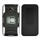 Holster Belt Clip For HTC Evo 4G LTE Hard Case Black /White soft edge + Kick Stand