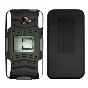 Holster Belt Clip For HTC Evo 4G LTE Hard Case Black /White soft edge + Kick Stand