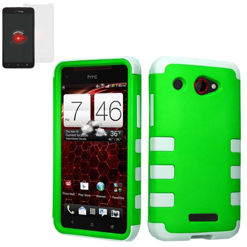 Phone Case FOR HTC Droid DNA / 6435 Case Hard Green/ White TPU Hybrid Cover +Screen