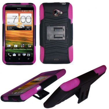 Phone Case For HTC Evo 4G LTE Hard Cover Black /Pink soft edge + Kick Stand