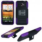 Phone Case For HTC Evo 4G LTE Hard Cover Black /Purple soft edge + Kick Stand
