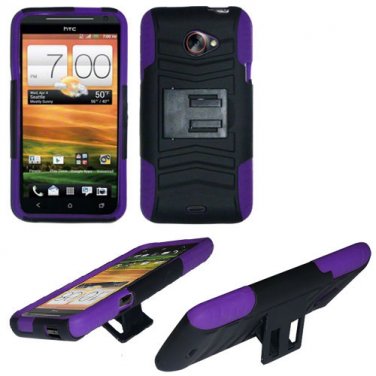 Phone Case For HTC Evo 4G LTE Hard Cover Black /Purple soft edge + Kick Stand