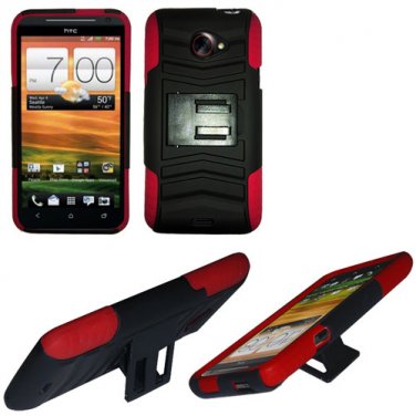 Phone Case For HTC Evo 4G LTE Hard Cover Black /Red soft edge + Kick Stand