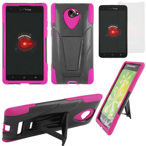 Phone Case For HTC Droid DNA / ARD6435 Hard Case Black/Pink soft edge Cover Stand +Screen