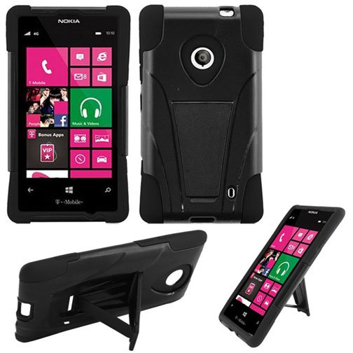 Phone Case For Nokia Lumia 521 520 Silione Corner Black/Black Hard Cover Stand