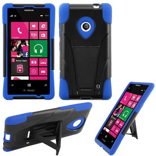 Phone Case For Nokia Lumia 521 520 Silione Corner Blue/Black Hard Cover Stand