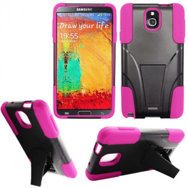 Phone Case For Samsung Galaxy Note 3 Silione Corner Pink/Black Hard Cover Stand