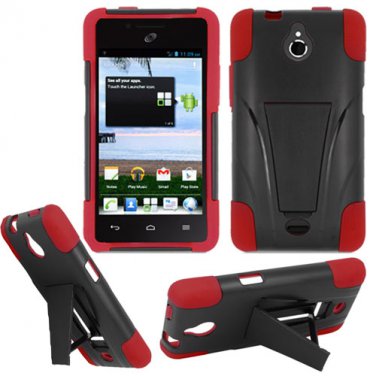 Phone Case For Huawei Valiant / Huawei Ascend Plus Silione Corner Red/Black Hard Cover Stand