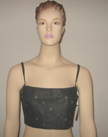 MCM The Golden Jeans Company Cropped Black Denim Gold Logo & Spaghetti Straps Top Size XL New