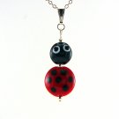 Ladybug Lampworked Glass Bead Pendant Necklace