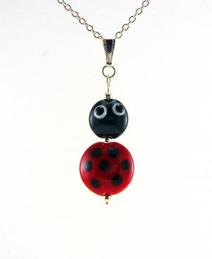 Ladybug Lampworked Glass Bead Pendant Necklace