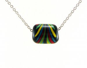 Red, Blue, Yellow, and Green on Black Lampworked Glass Bead Necklace